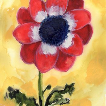 Painting titled "Windflower" by Janel Bragg, Original Artwork, Watercolor