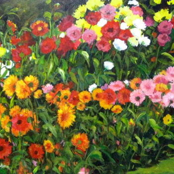 Painting titled "Dahlias" by Ingrid Dohm, Original Artwork, Acrylic