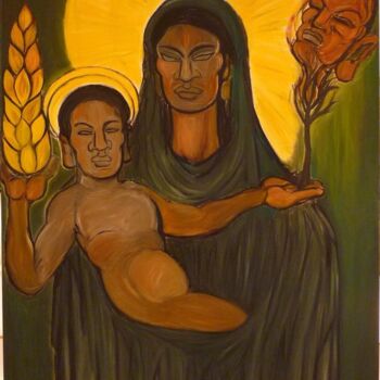 Peinture intitulée "Vierge Solaire à l'…" par Cindy Millet, Œuvre d'art originale, Huile