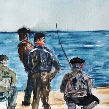 Malerei mit dem Titel "Les pêcheurs" von Jean-Pierre Missistrano, Original-Kunstwerk, Aquarell