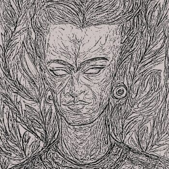Σχέδιο με τίτλο "Portrait floral de…" από Cindy Millet, Αυθεντικά έργα τέχνης, Στυλό