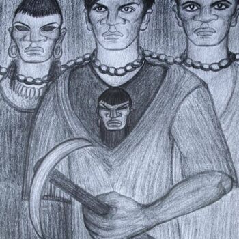Disegno intitolato "Les enfants de l'om…" da Cindy Millet, Opera d'arte originale, Matita