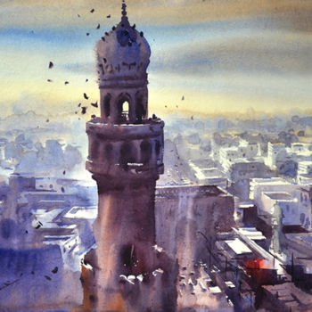 Painting titled "pillar of charminar…" by Kishore Singh, Original Artwork, Watercolor