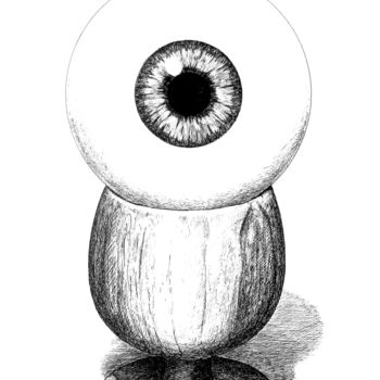 Drawing titled "L'oeil à la coque" by Pierre Fabry, Original Artwork, Ink