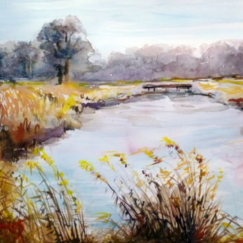 Peinture intitulée "Etang de La Dombes…" par Pierre Feyeux, Œuvre d'art originale, Aquarelle