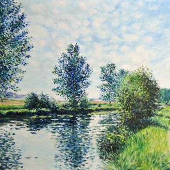 Peinture intitulée "Le canal de l'Est à…" par Rémi Acquin, Œuvre d'art originale, Huile