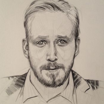 Drawing titled "Male face" by Johann Krammer, Original Artwork, Pencil