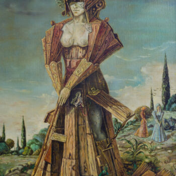 Painting titled "Wooden Woman" by Mandy Sand, Original Artwork, Oil