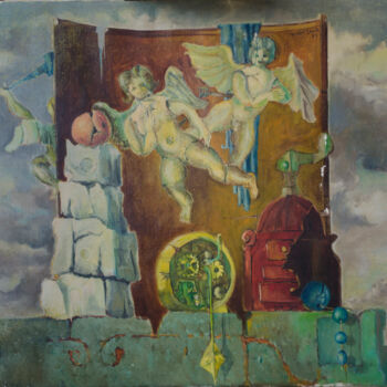 Painting titled "Angels on Stage" by Mandy Sand, Original Artwork, Oil