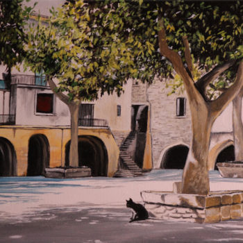 Ζωγραφική με τίτλο ""Place du Marché"…" από Elisabeth Begot, Αυθεντικά έργα τέχνης, Ακρυλικό