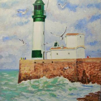 Painting titled "LE PHARE du TREPORT" by Alain Dervillez, Original Artwork, Oil