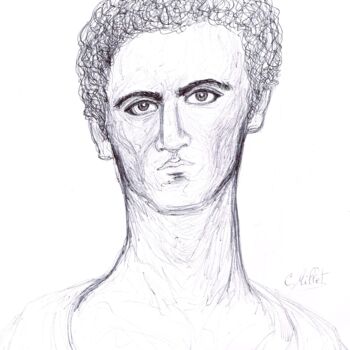 Dessin intitulée "Jeune homme de l'Eg…" par Cindy Millet, Œuvre d'art originale, Stylo à bille