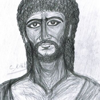 Dessin intitulée "Portrait de Jésus/…" par Cindy Millet, Œuvre d'art originale, Graphite