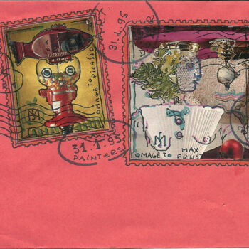 Dessin intitulée "Envelop and stamps…" par Mandy Sand, Œuvre d'art originale, Encre