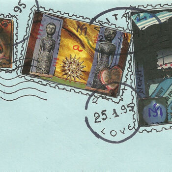 Drawing titled "Envelop and stamps…" by Mandy Sand, Original Artwork, Ink