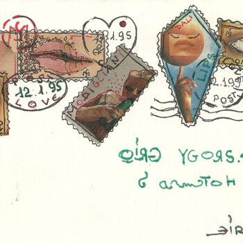 Drawing titled "Envelop and stamps…" by Mandy Sand, Original Artwork, Ink