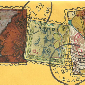 Drawing titled "Envelop and stamps…" by Mandy Sand, Original Artwork, Ink