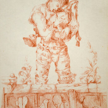 Drawing titled "Bagpipe player" by Mandy Sand, Original Artwork, Conté