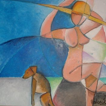 Painting titled "La femme au chapeau…" by Marc Walencik, Original Artwork, Oil