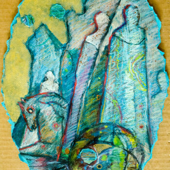 Painting titled "Figures and horse" by Mandy Sand, Original Artwork, Pastel