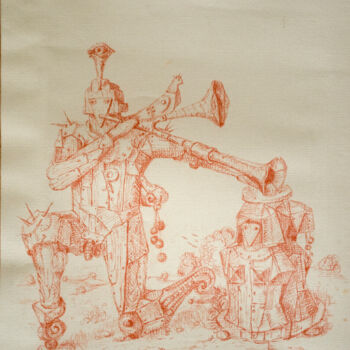 Drawing titled "Trumpet player on h…" by Mandy Sand, Original Artwork, Conté