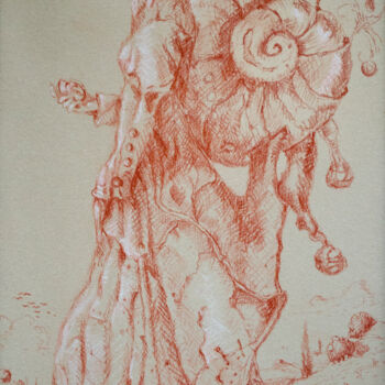 Dessin intitulée "A woman with a shel…" par Mandy Sand, Œuvre d'art originale, Conté