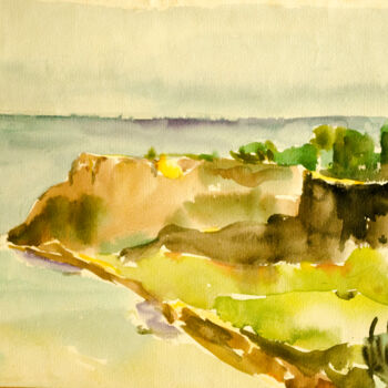 Painting titled "Seascape Rocks" by Mandy Sand, Original Artwork, Watercolor