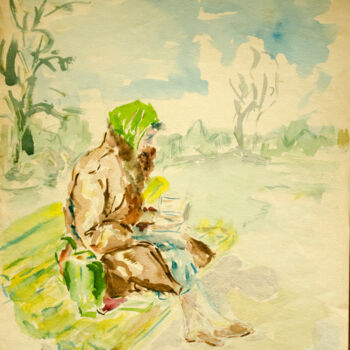 Pintura titulada "A woman  reading a…" por Mandy Sand, Obra de arte original, Acuarela