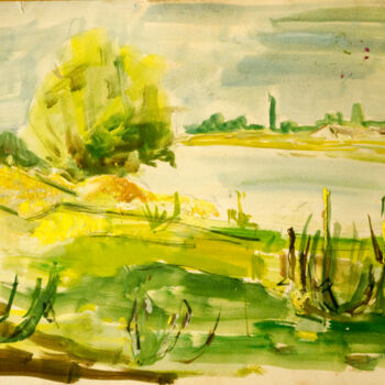 제목이 "Garden and lake view"인 미술작품 Mandy Sand로, 원작, 수채화