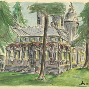 「Monastery Cheia」というタイトルの絵画 Mandy Sandによって, オリジナルのアートワーク, 水彩画
