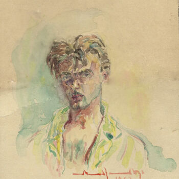 Painting titled "Self Portrait 1962" by Mandy Sand, Original Artwork, Watercolor