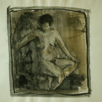 Painting titled "Sitting Nude 4" by Mandy Sand, Original Artwork, Watercolor