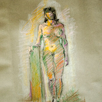 Drawing titled "Standing Nude" by Mandy Sand, Original Artwork, Ink
