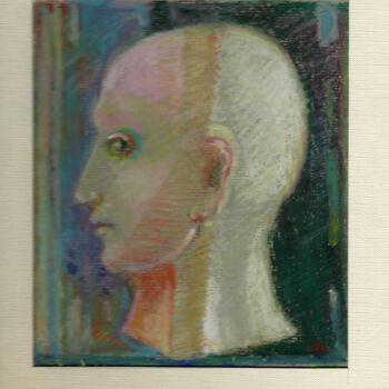Рисунок под названием "Bald head םn  blue…" - Mandy Sand, Подлинное произведение искусства, Пастель