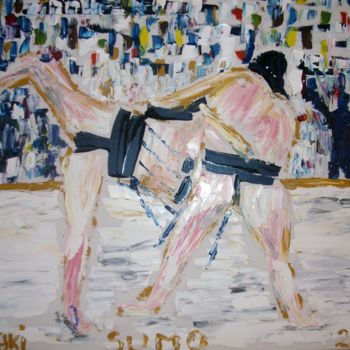 Painting titled "Sumo" by Toshio Asaki, Original Artwork, Oil