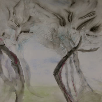 Peinture intitulée "TENGU  (Démon)  cre…" par Jeannette Allary, Œuvre d'art originale, Encre