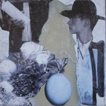 Collages titled "Le contrat" by Nathalia Chipilova, Original Artwork, Paper cutting Mounted on Wood Stretcher frame
