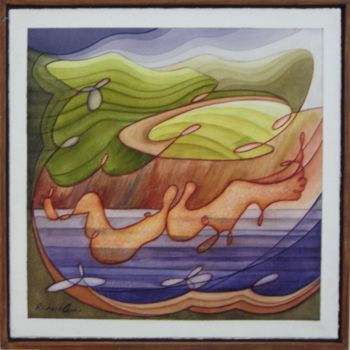 Painting titled "Se la couler douce" by Richard Aubin, Original Artwork, Watercolor