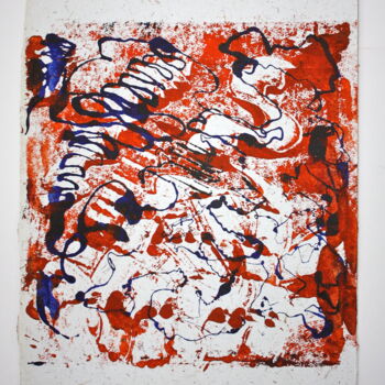 Printmaking titled "Orange, Red and Blue" by Tina Lane, Original Artwork, Monotype