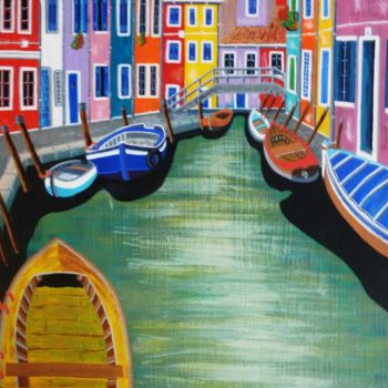Ζωγραφική με τίτλο "BURANO" από Gilbert Devesa, Αυθεντικά έργα τέχνης, Ακρυλικό Τοποθετήθηκε στο Ξύλινο φορείο σκελετό