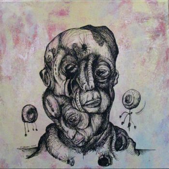 Painting titled "Sans titre 4" by Patrick Jannin, Original Artwork, Ink Mounted on Wood Stretcher frame
