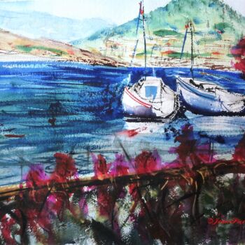 Malerei mit dem Titel "Voiliers au port de…" von Jean-Pierre Missistrano, Original-Kunstwerk, Aquarell