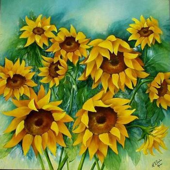 Pintura titulada "Girassóis" por Malou Pombo, Obra de arte original, Oleo