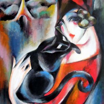 Painting titled "CHAT PARISIEN" by Jie Zh, Original Artwork