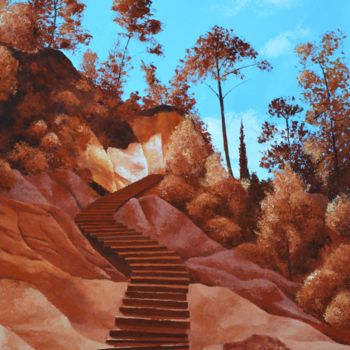 Ζωγραφική με τίτλο "chemin d'ocre" από Stephanie Ledroit, Αυθεντικά έργα τέχνης, Ακρυλικό