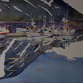 Painting titled "Le ponton de la pêc…" by Claude Marchalot, Original Artwork, Watercolor