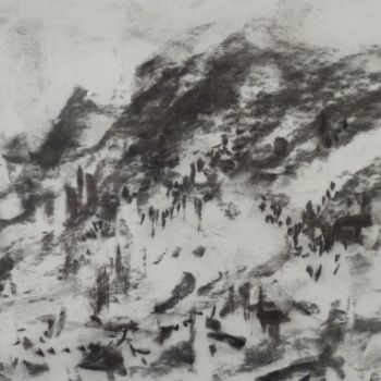 Dessin intitulée "Paysage écrit 14-02" par Patrick Jossier, Œuvre d'art originale, Fusain
