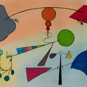 Painting titled "Éléments avec ange…" by Mac, Original Artwork, Gouache