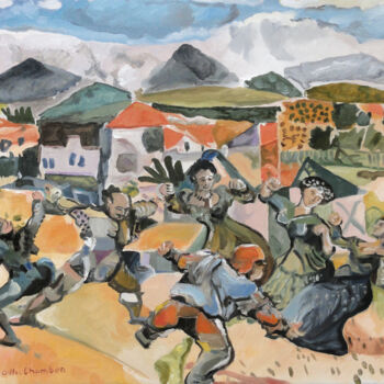 Peinture intitulée "Danse villageoise" par Gilles Chambon, Œuvre d'art originale, Huile