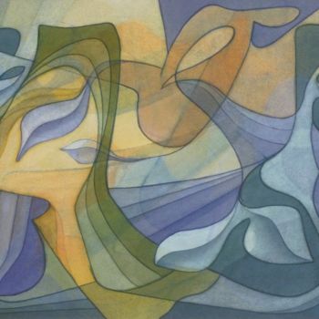 Painting titled "Jouer dans les feui…" by Richard Aubin, Original Artwork, Watercolor